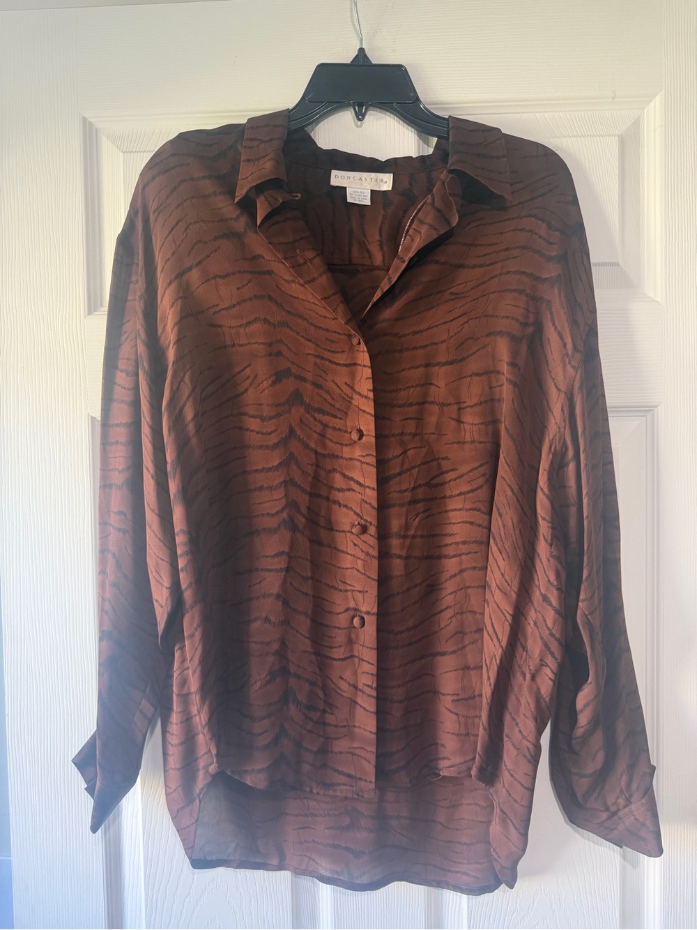 Doncaster women’s Brown animal print button-Up silk shirt
